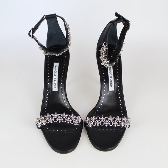 NEW MANOLO BLAHNIK Rekik Leather Chain Heeled Sandals - Picture 5 of 16